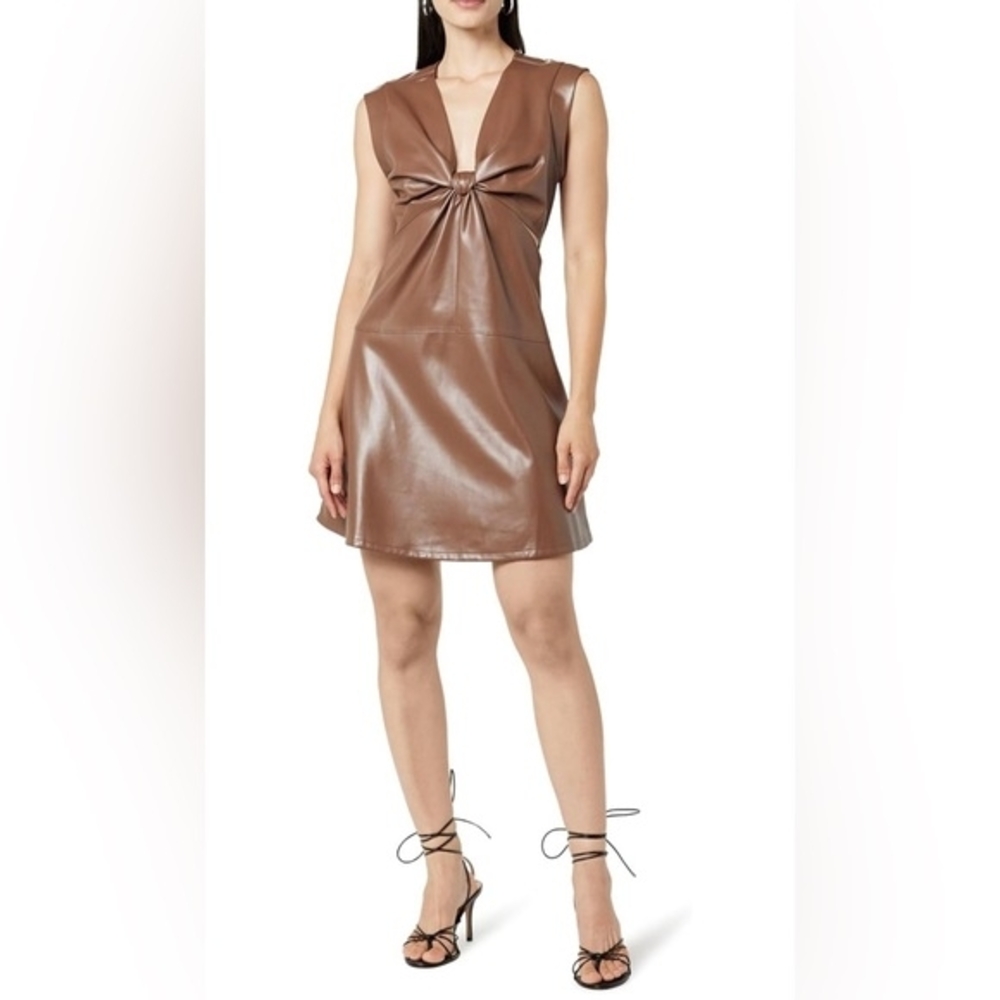 Elegant Brown Knot Front Mini Dress